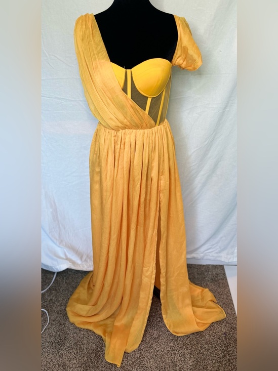 Miss Circle Dresses & Skirts - Miss Circle Back In Style Silk Corset High Slit Maxi Dress Marigold NWT